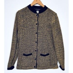 Vintage South Cotton Hand Loomed Cardigan Sweater Women XL Gold Black Marled